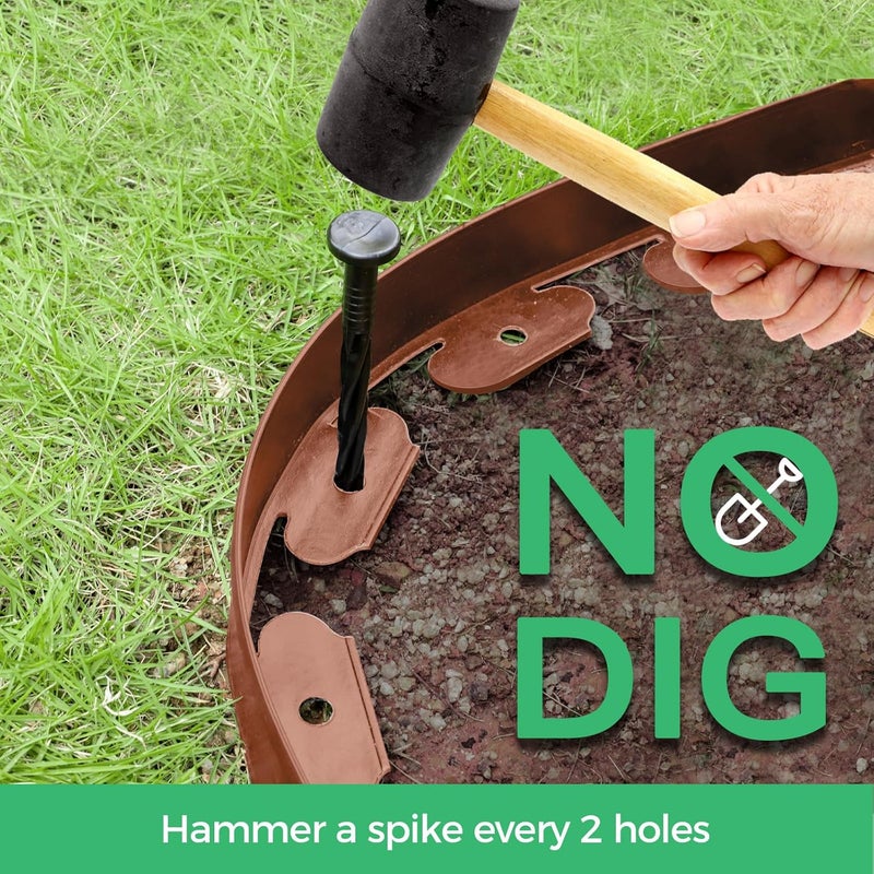 FunFanso 2-Inch x 33 FT Landscape Edging Border with 50 Spikes, No Dig Garden Edging Lawn Edging Border Kit, Plastic Edging Border Flexible for Garden Flower Beds Lawn Yard Pathway (Brown) - Image 3
